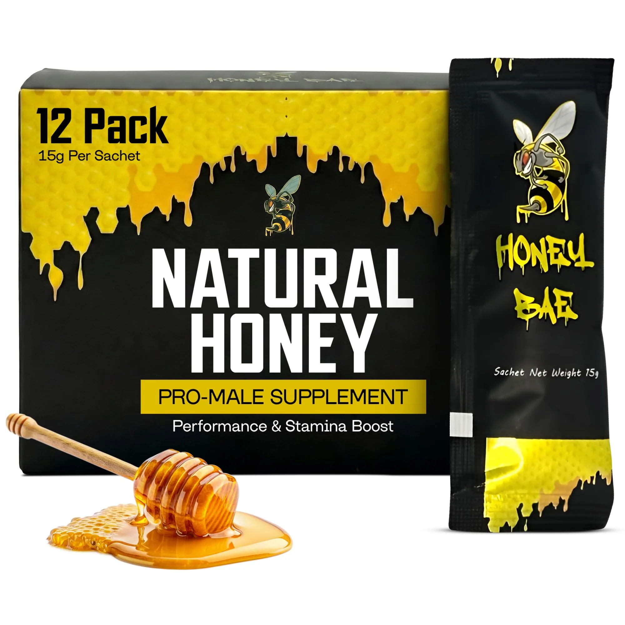 Honey Bae Natural Honey Packs for Men, 12 Sachets